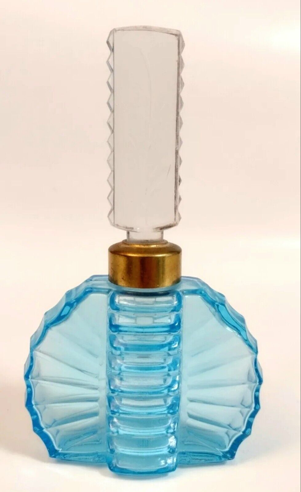 Vintage Devilbiss Perfume Bottle Blue Glass Etched Top USA 
