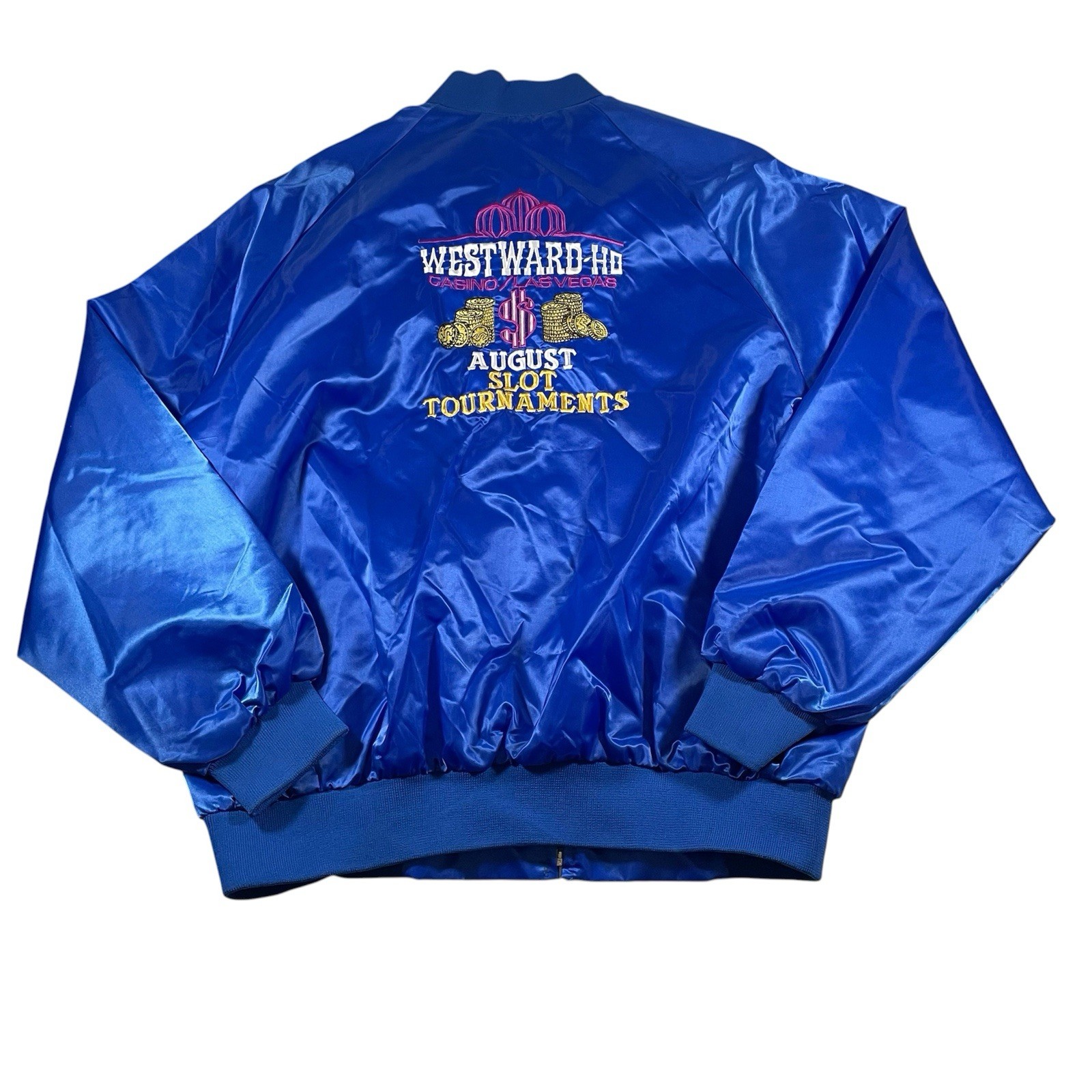 Vtg Westward Ho Casino Las Vegas Satin Snap Button Jacket XL Slots Hong Kong
