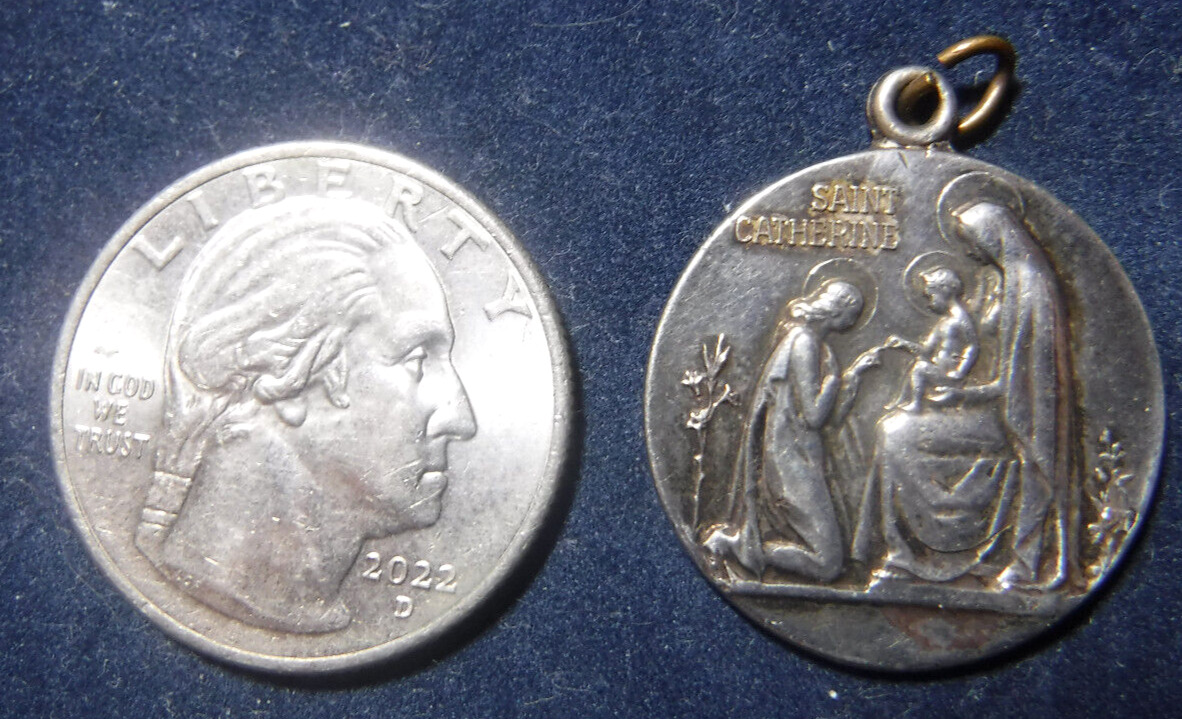 Vintage St Catherine Sterling Silver Medal