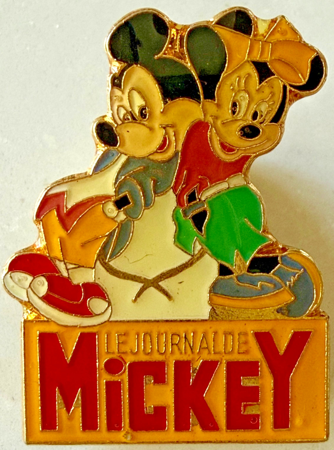 RARE VINTAGE Le Journal de Mickey Enamel Pin with Mickey and Minnie Mouse France
