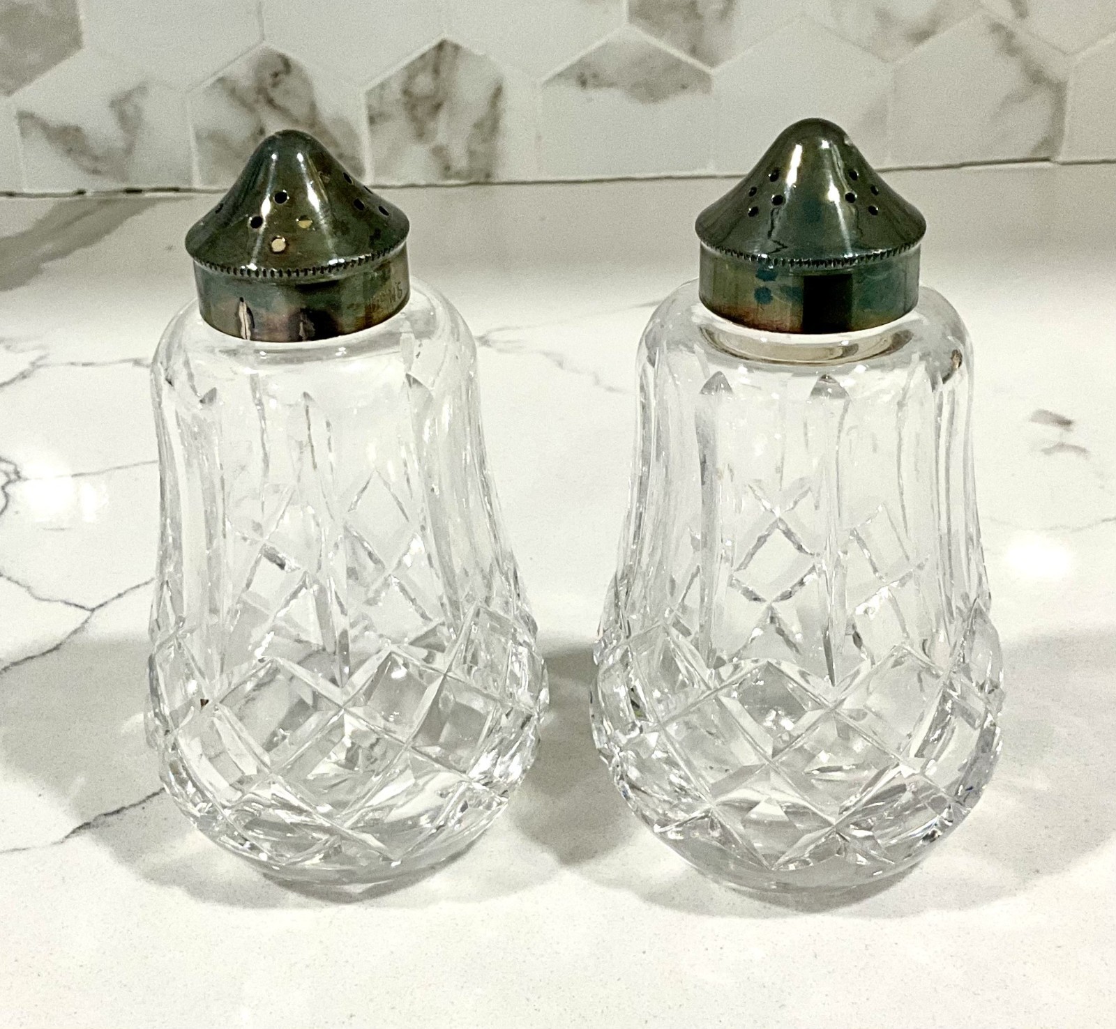 Vintage Waterford Lismore Salt & Pepper Shakers Set Signed 1970\'s 4\