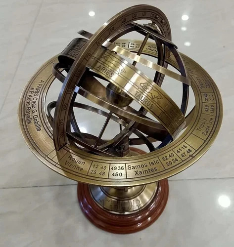 Antique Brass Engraved Armillary 12'' Tabletop Nautical Sphere World Armillary