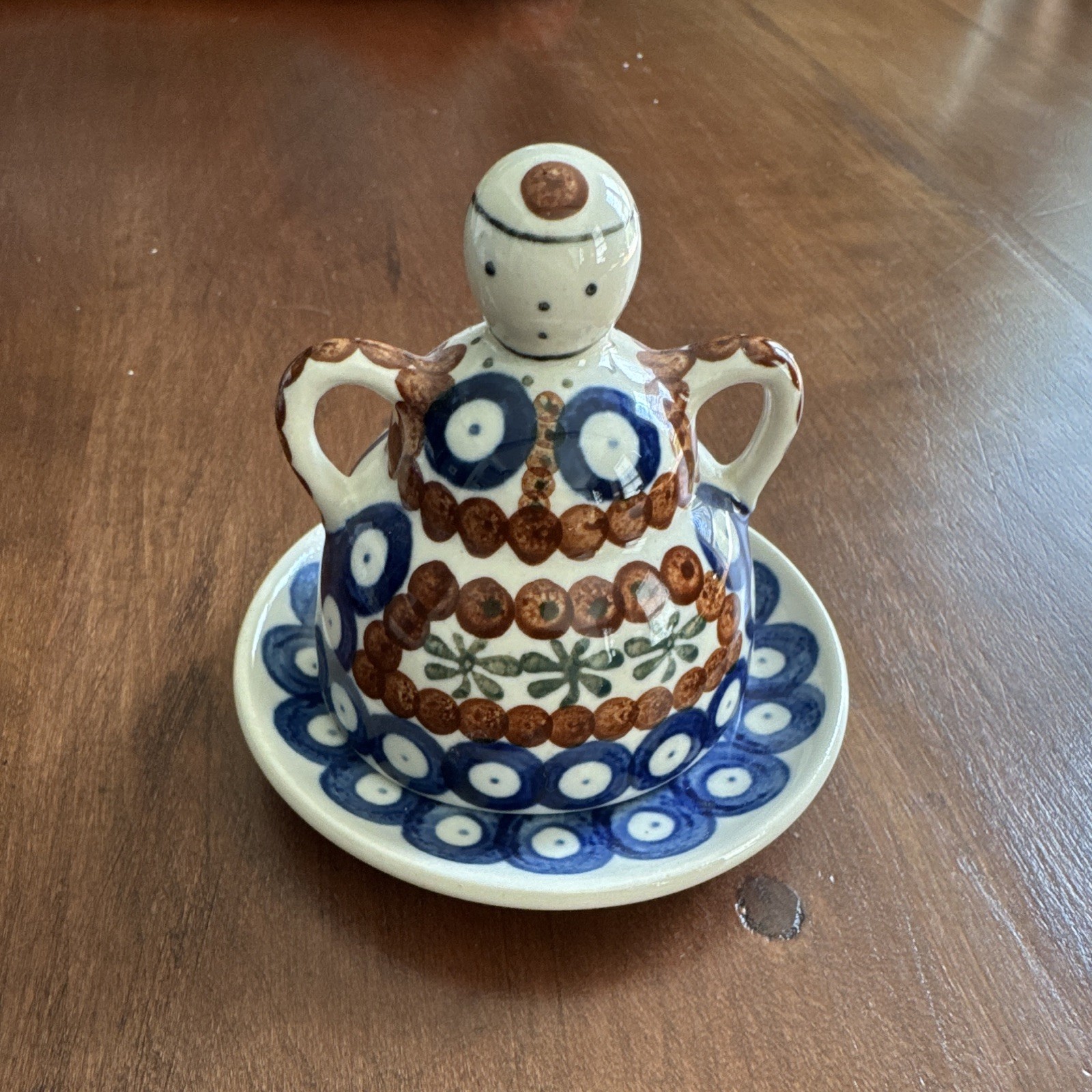 Polish Ceramic Decorative Lady with Saucer Hand Painted