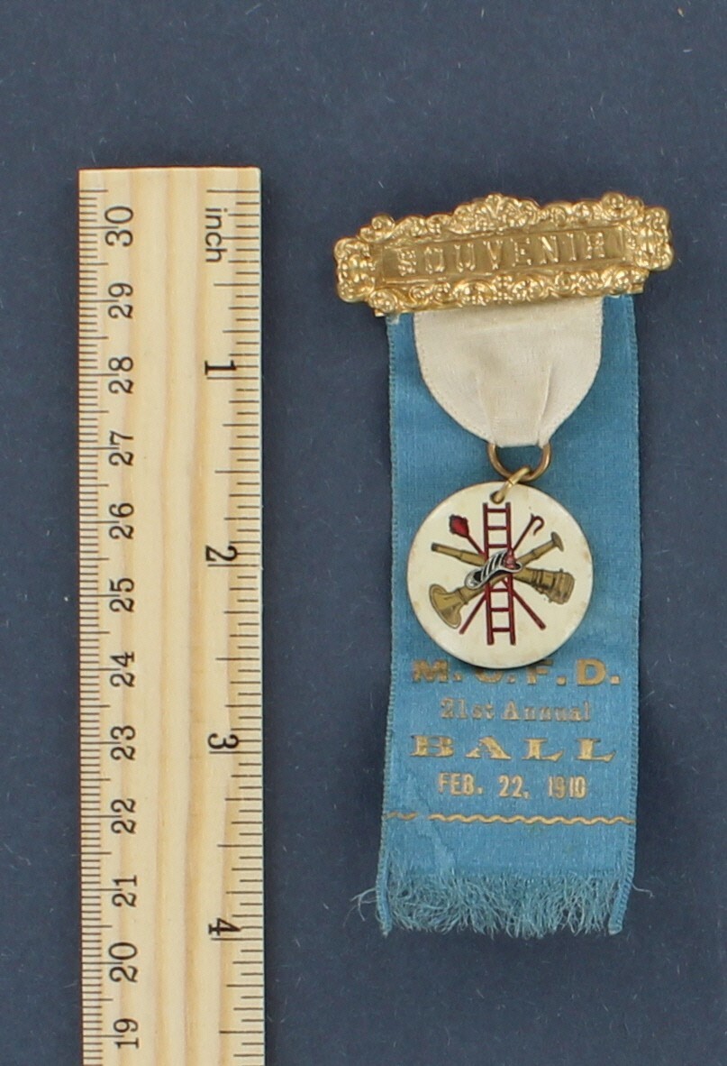 Montgomery County Fire Dept 1899 MCFD Fireman Ball Whitehead Hoag Badge Ribbon