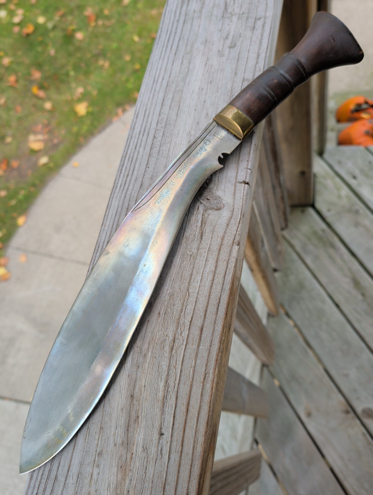 Vintage Nepal Hand Forged Heavy Eastern Kukri Knife Devanagari Script 18.5