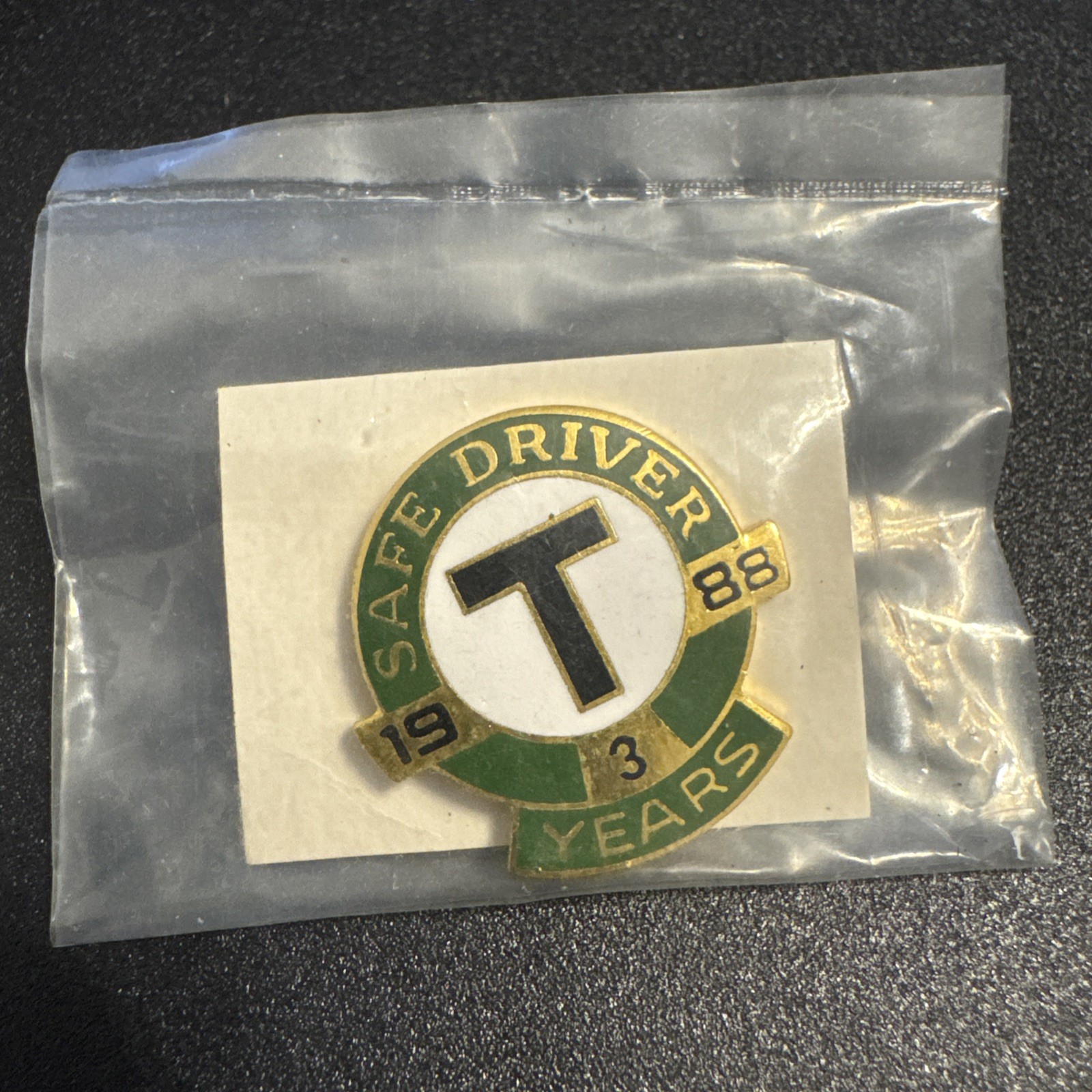 Vintage Boston T Subway Rail MBTA 3 Years Safe Driver 1988 Pin M3