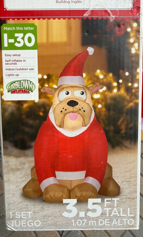 HTF 2020 Gemmy Airblown Inflatable English Bulldog Christmas Hat Lighted 3.5Ft