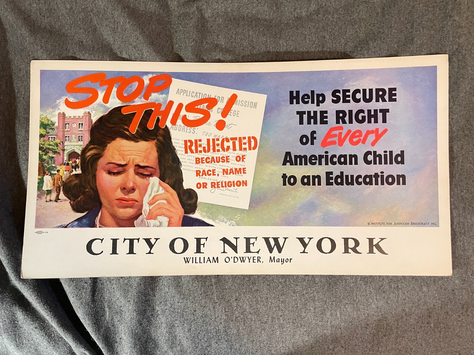 1950's NYC Subway / Bus Ad American Education Children Anti Discrimination