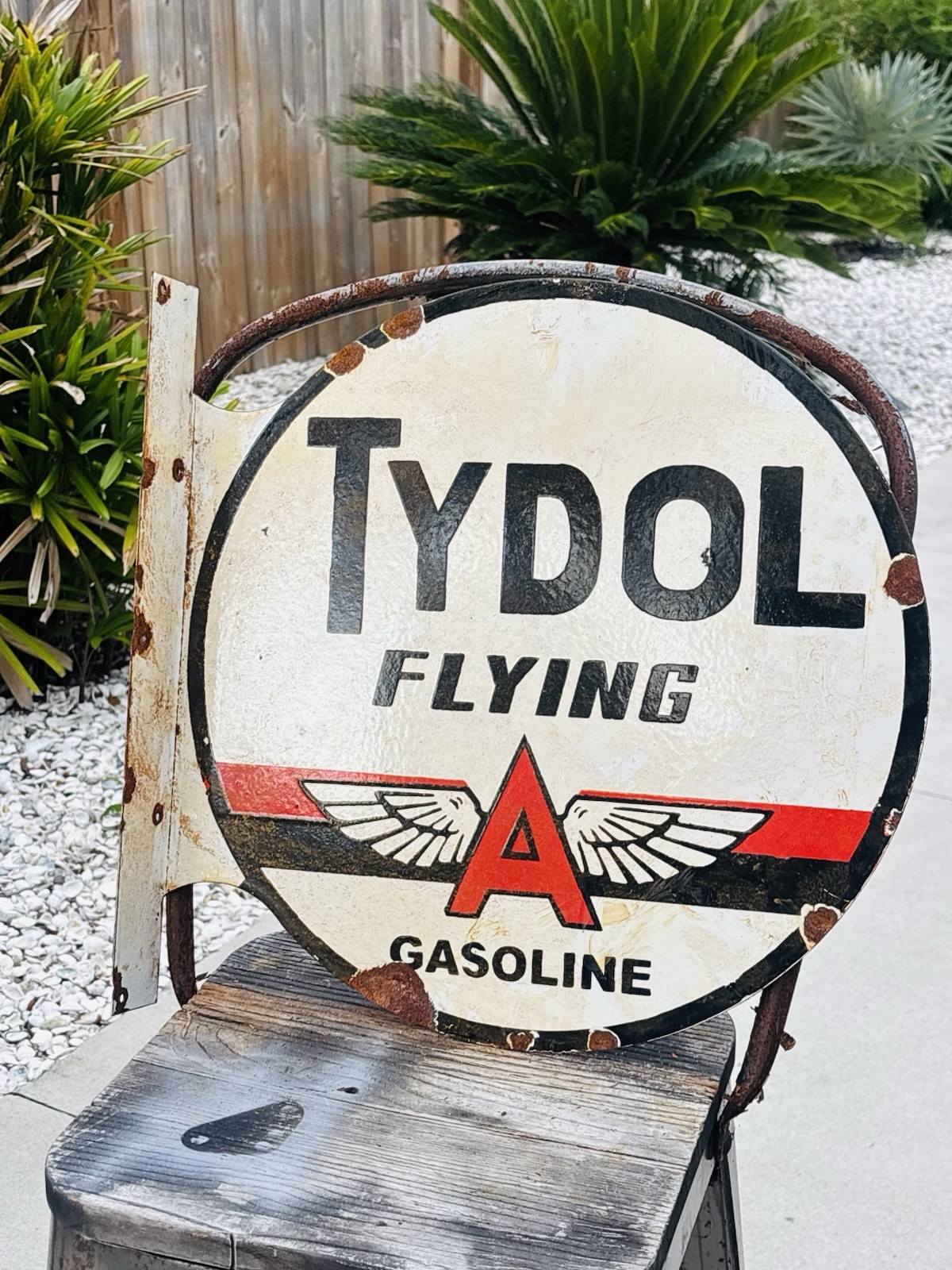 Tydol Flying A Double Sided Porcelain Advertising Sign Flange Roughly 18 Inches