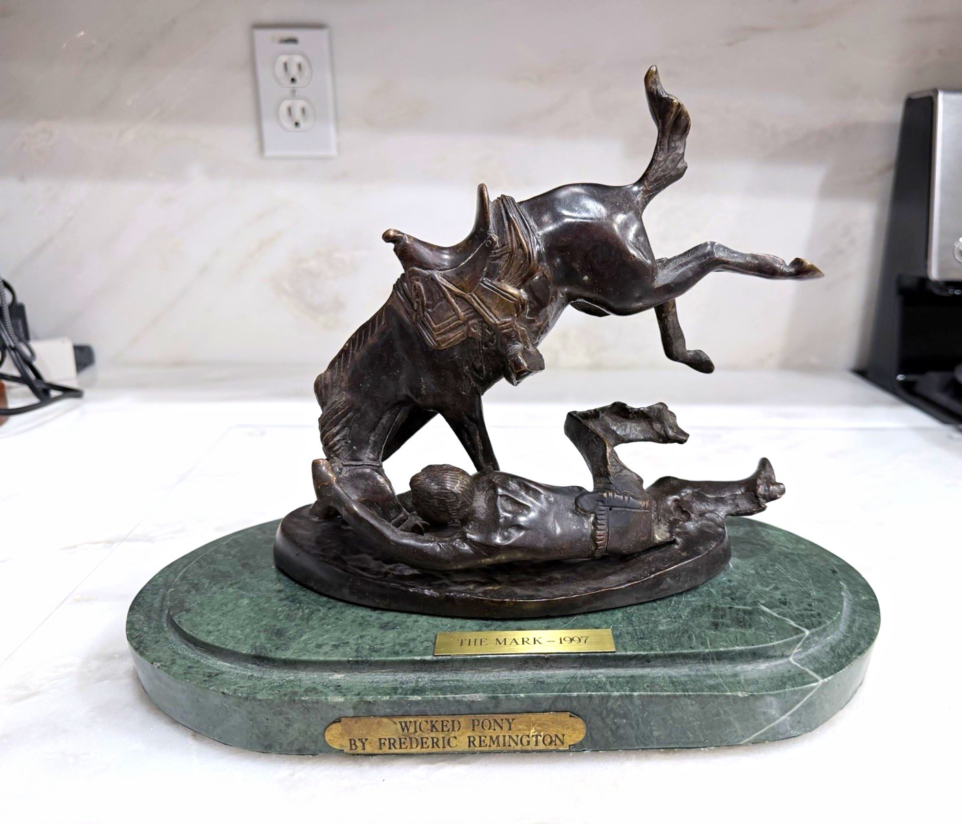 Frederic Remington Wicked Pony Bronze Sculpture Marble Base Frederic Remington Wicked Pony Bronze Sculpture Marble Base