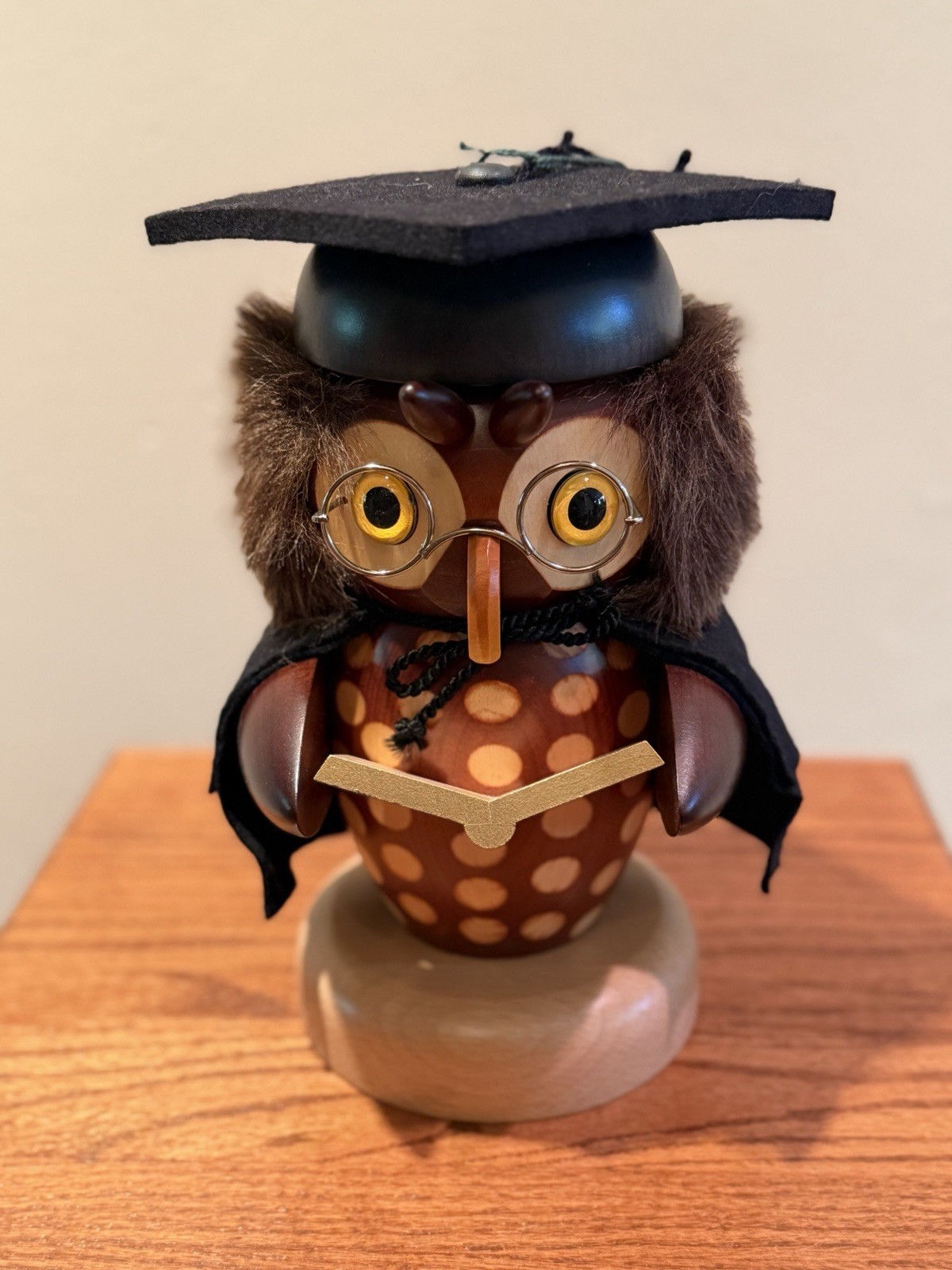 Ulbricht Wooden Natural Owl Scholar, 9” Tall