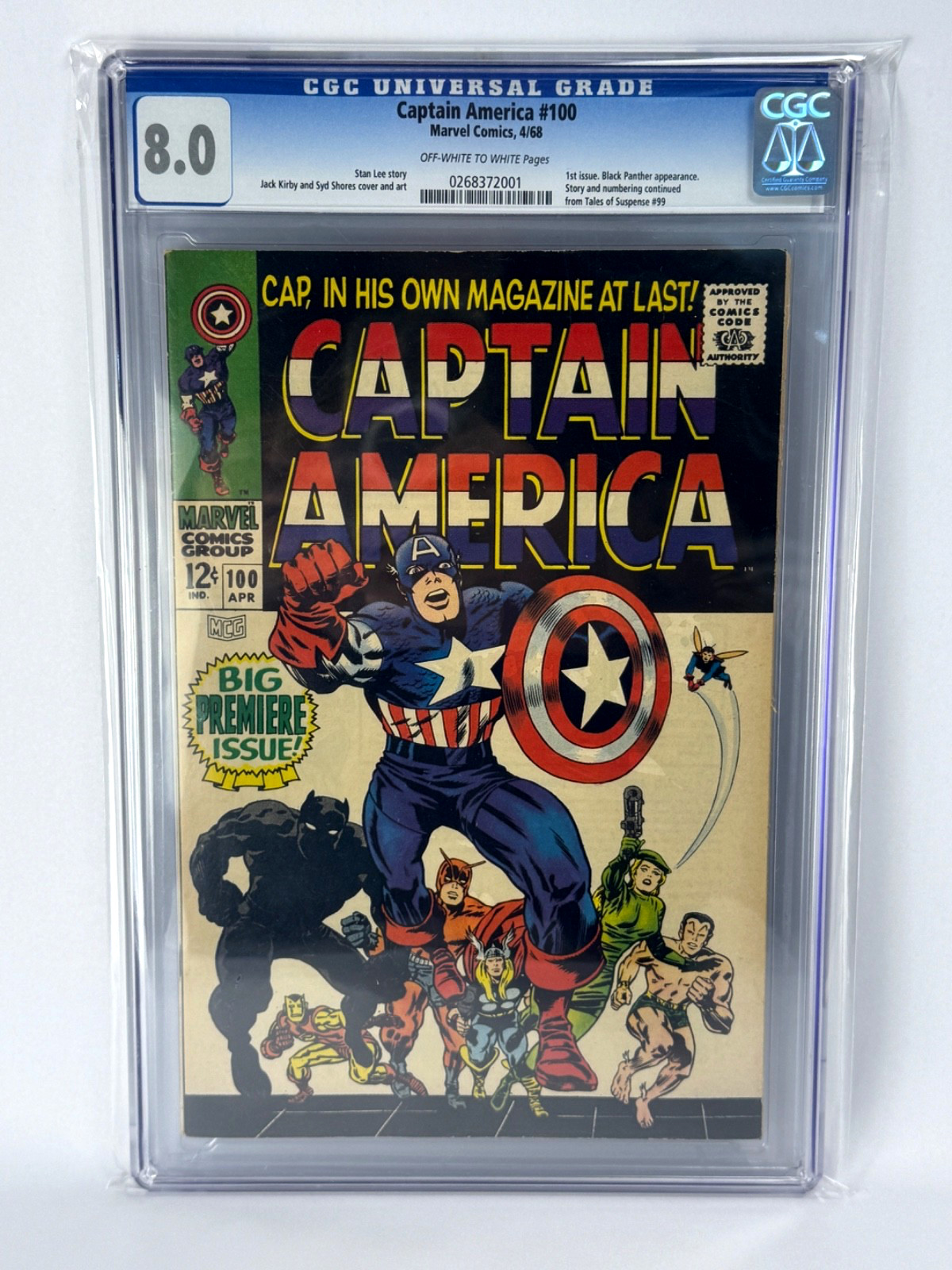 Marvel 1968 CAPTAIN AMERICA # 100 CGC 8.0 OWW His First Book / Black Panther