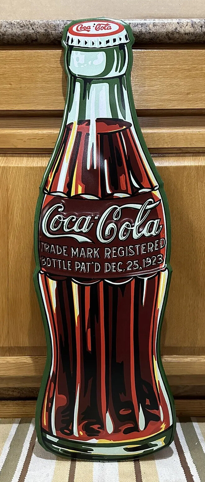 Coca Cola Metal Sign 35” Coke Bottle Garage Gas Oil Vintage Style Wall Decor