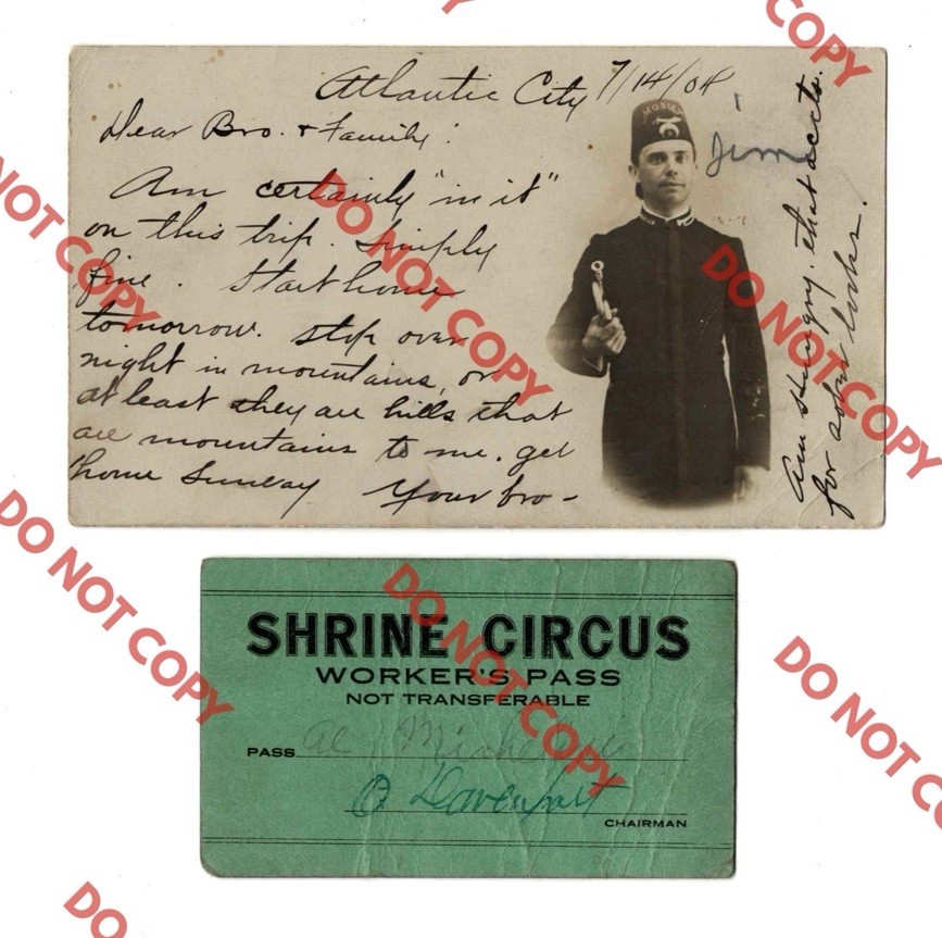 WOW 1904 Atlantic City Shrine Circus Performer RPPC Ticket Pass New Jersey NJ