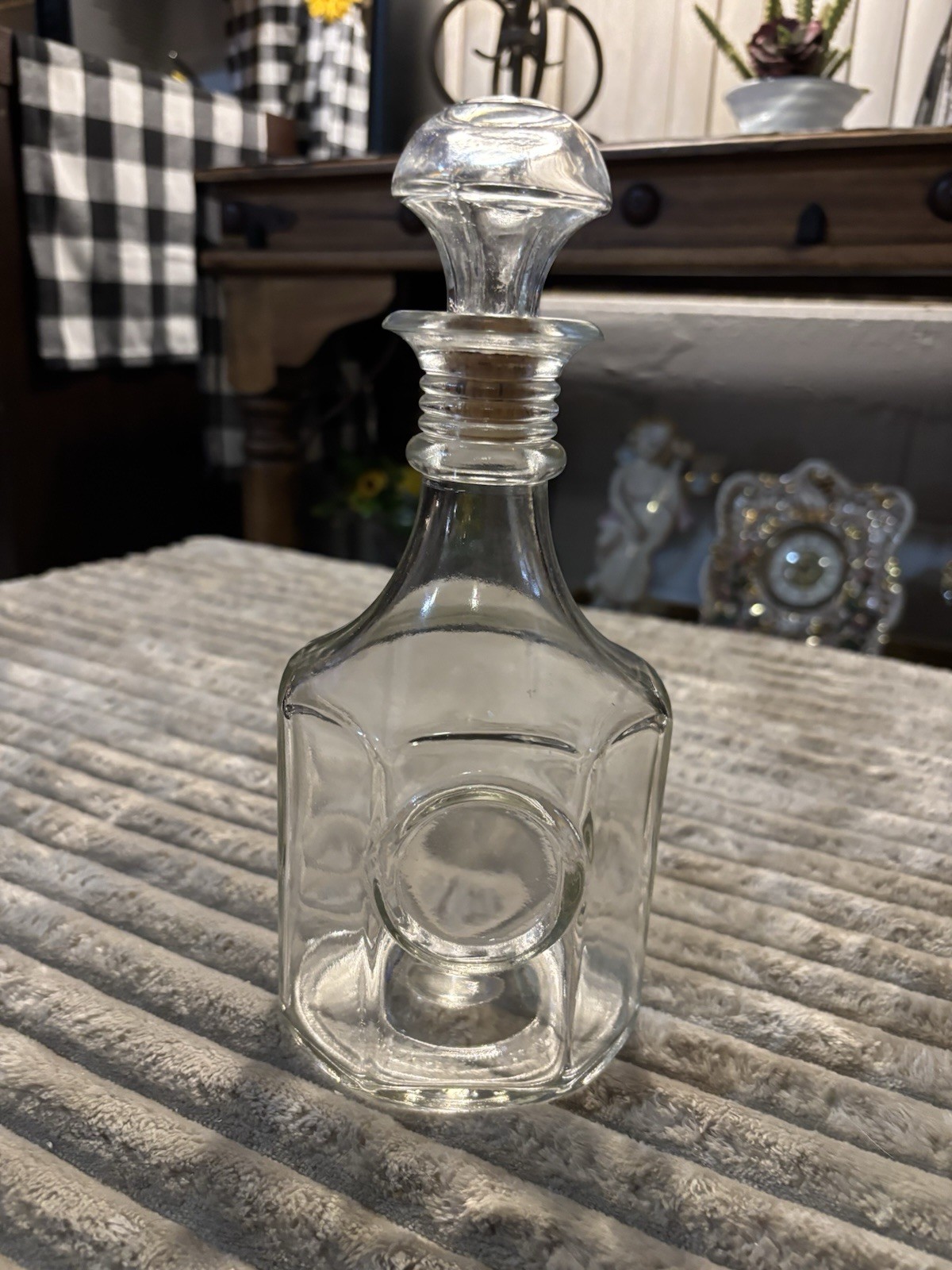 Vintage Prohibition Era Clear Glass Liquor Decanter With An Octagonal Shape