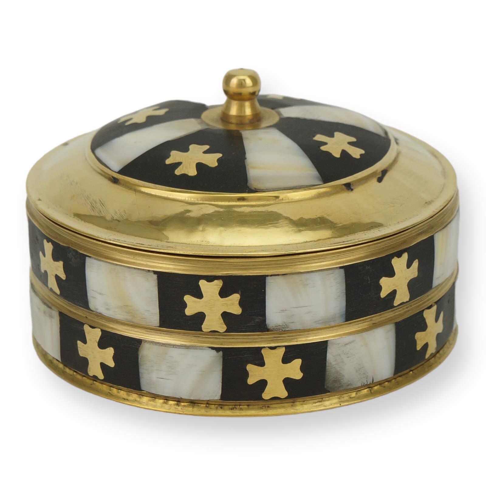 Round Brass Incense box with Cross Detailing - Orthodox Incense Box