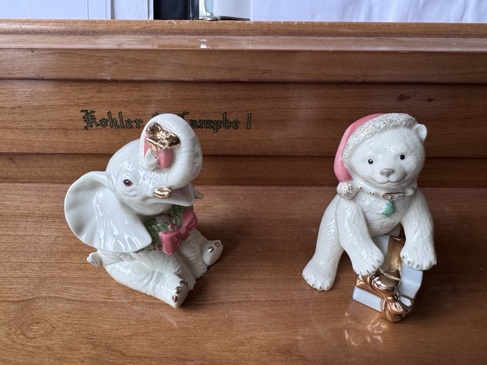 Pair Of Vintage Lenox Christmas Figurines Elephant And Bear