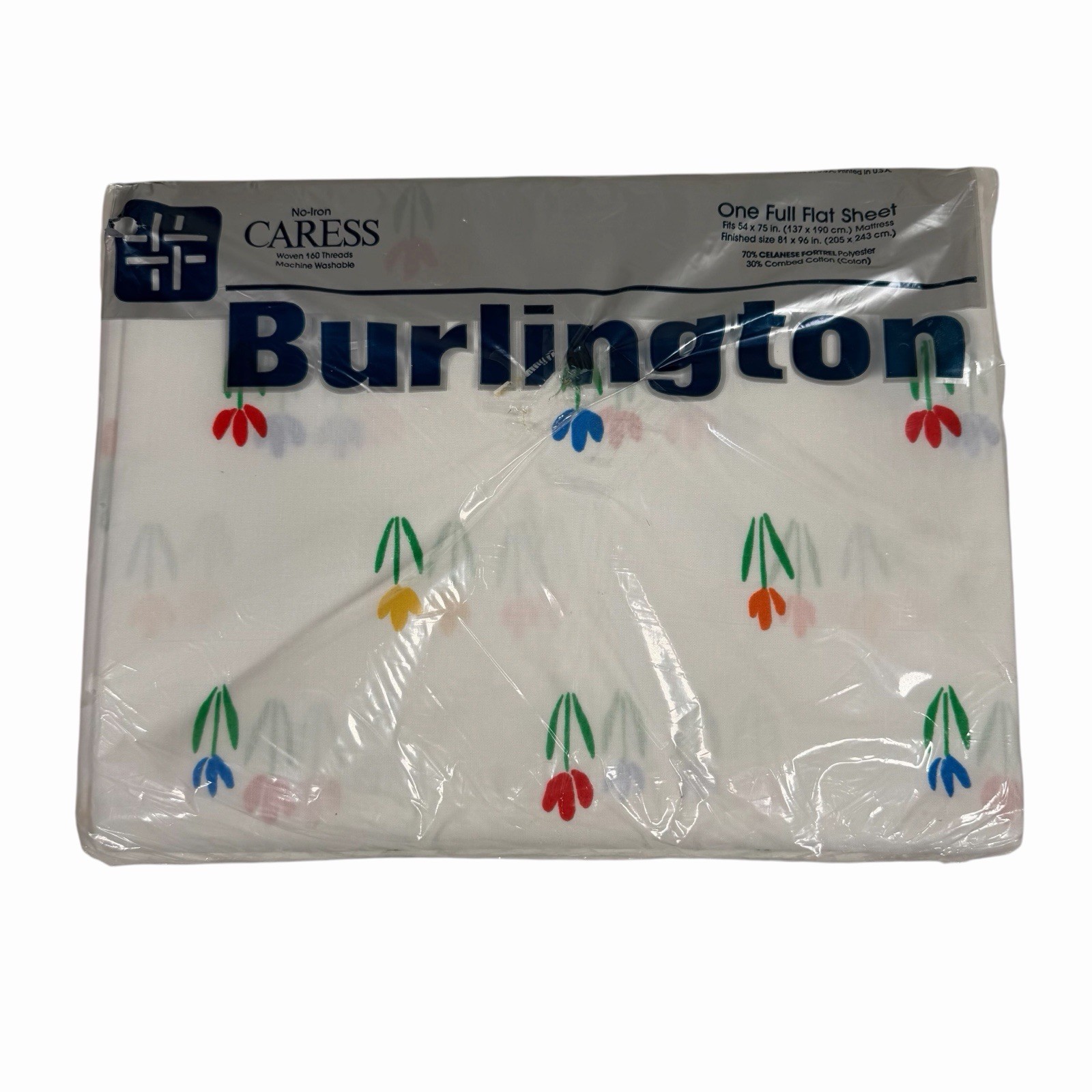 Vintage Burlington Midsummer Floral Tulip Caress No Iron Retro Full Flat Sheet