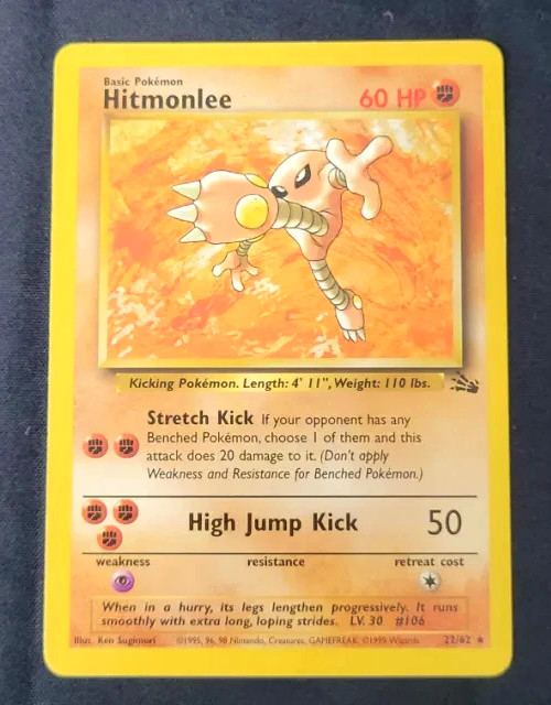 Hitmonlee 22/62 Non Holo Fossil Unlimited LP Pokemon TCG