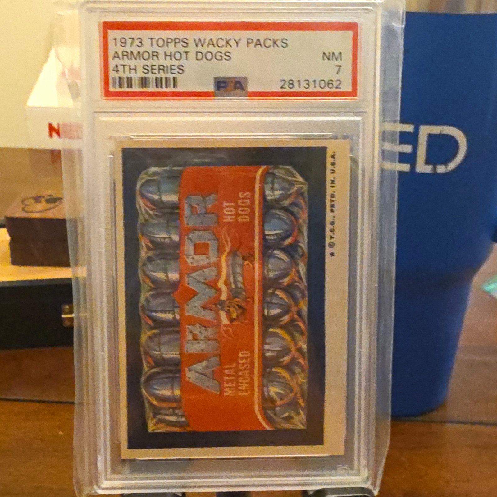 Topps 1973 Wacky Packs 4th Series Armor Hot Dogs PSA 7 NM Non-Sport