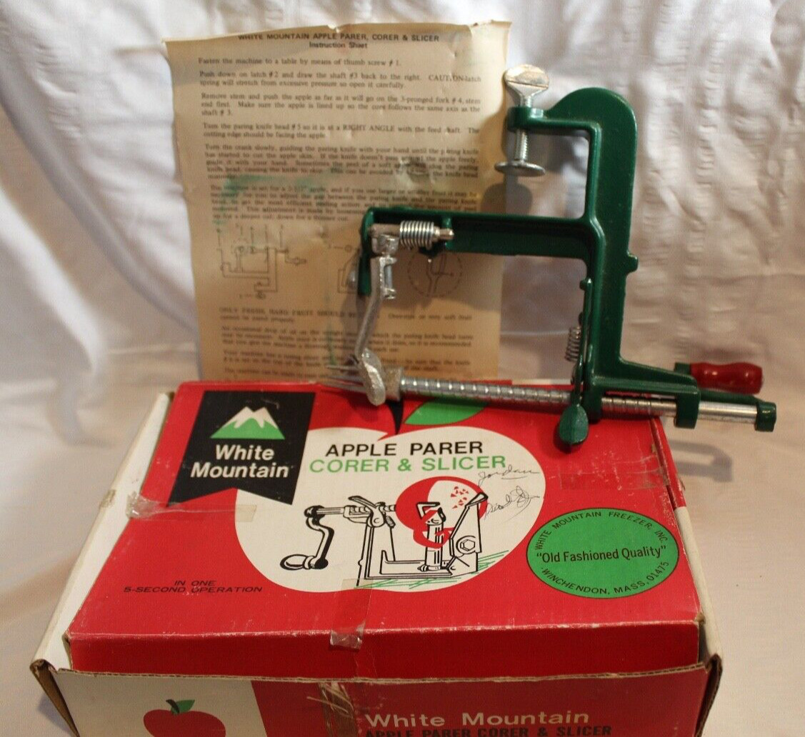 Vintage White Mountain Apple Parer Corer Slicer Peeler Original Box Instructions