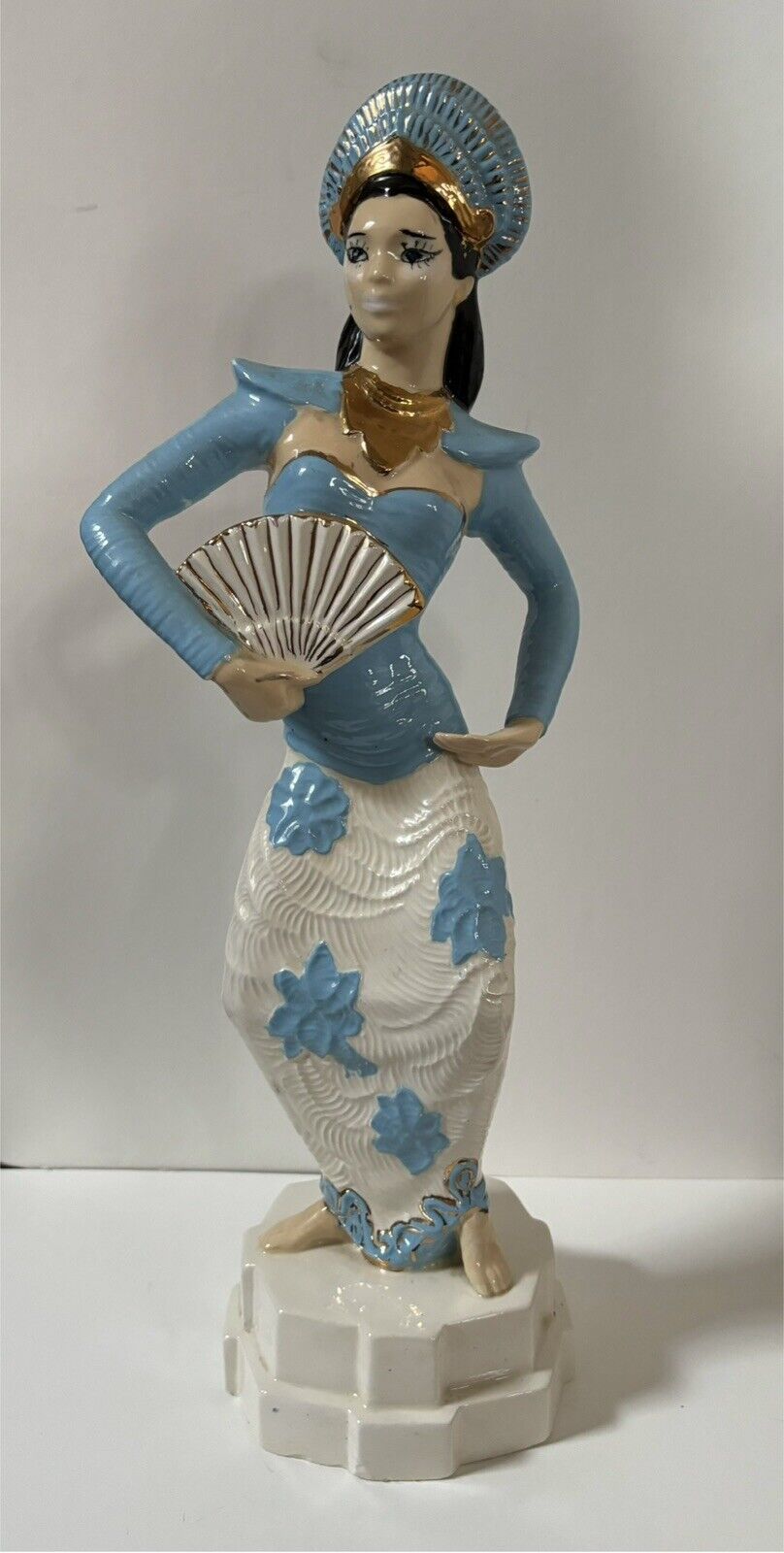 Mid Century Modern Ceramic Gold And Blue Balinese Dancer 