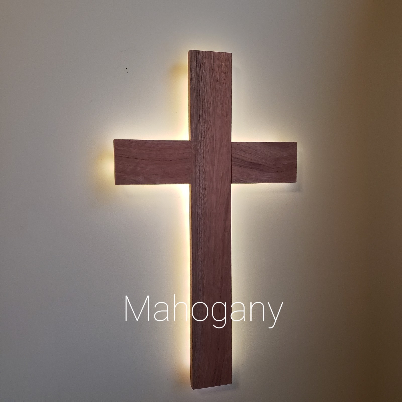 Mahogany Handcrafted 27.5” Wooden Wall Cross Backlit – Remote Control