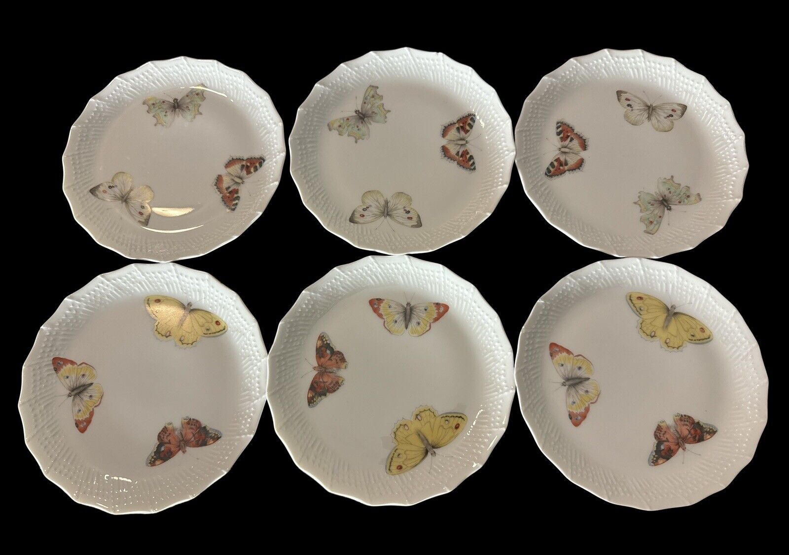 Vintage Limoges France Alexandre Chastagner (6) Butterfly Dessert Plates