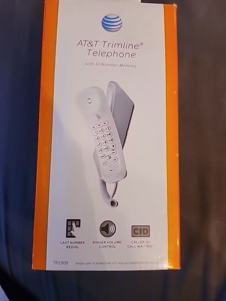 NEW AT&T Trimline Telephone White (TR1909) With 13 Number Memory NEW In Box 
