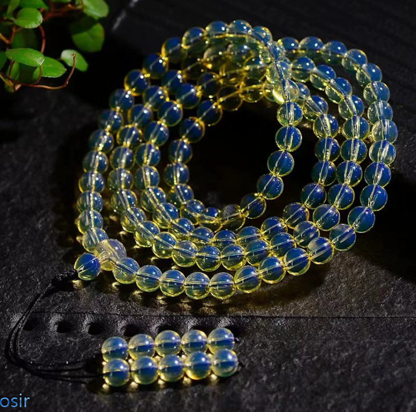 Certified 8mm Natural Dominican Green Blue Amber 108Bead Prayer Mala Necklace