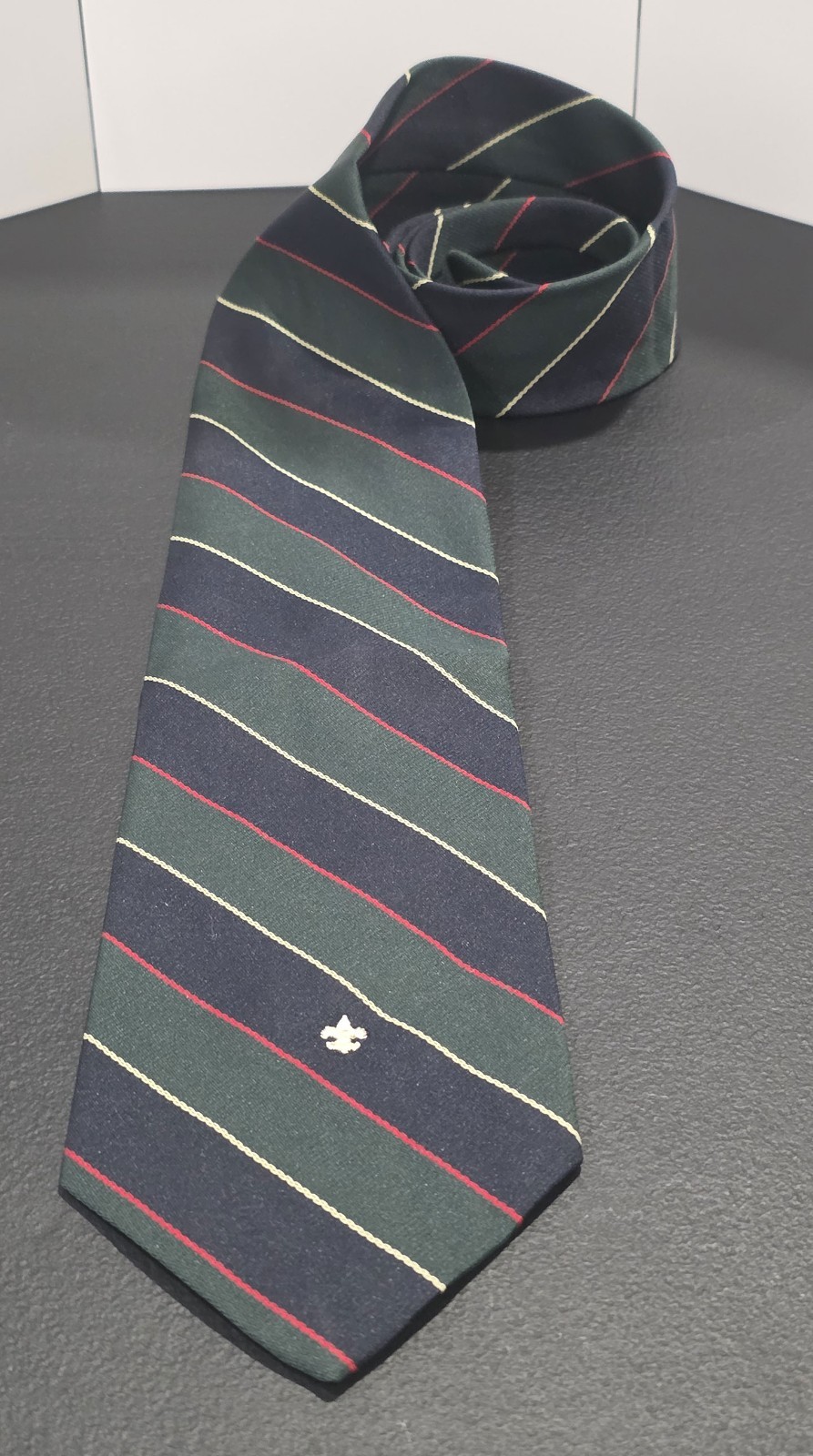 Vintage BSA Boy Scouts of America Striped Men's Tie Fleur de Lis Green Blue Red