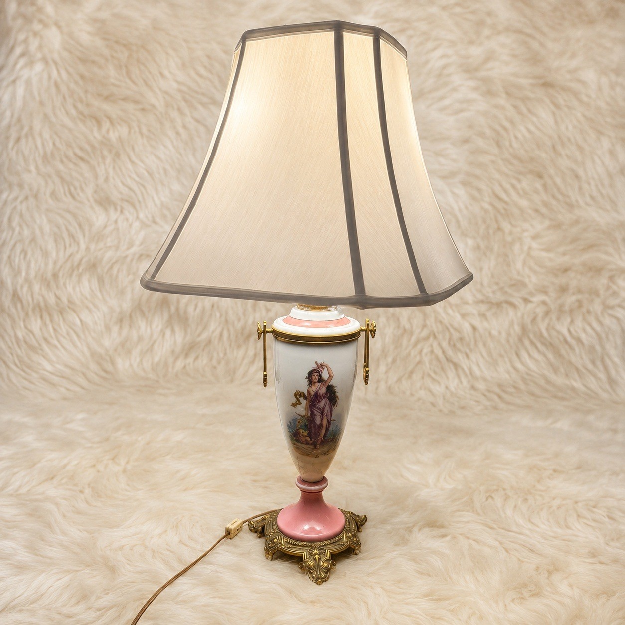 Antique Wild & Wessel Porcelain Oil Lamp Electrified Hand Painted German W&W