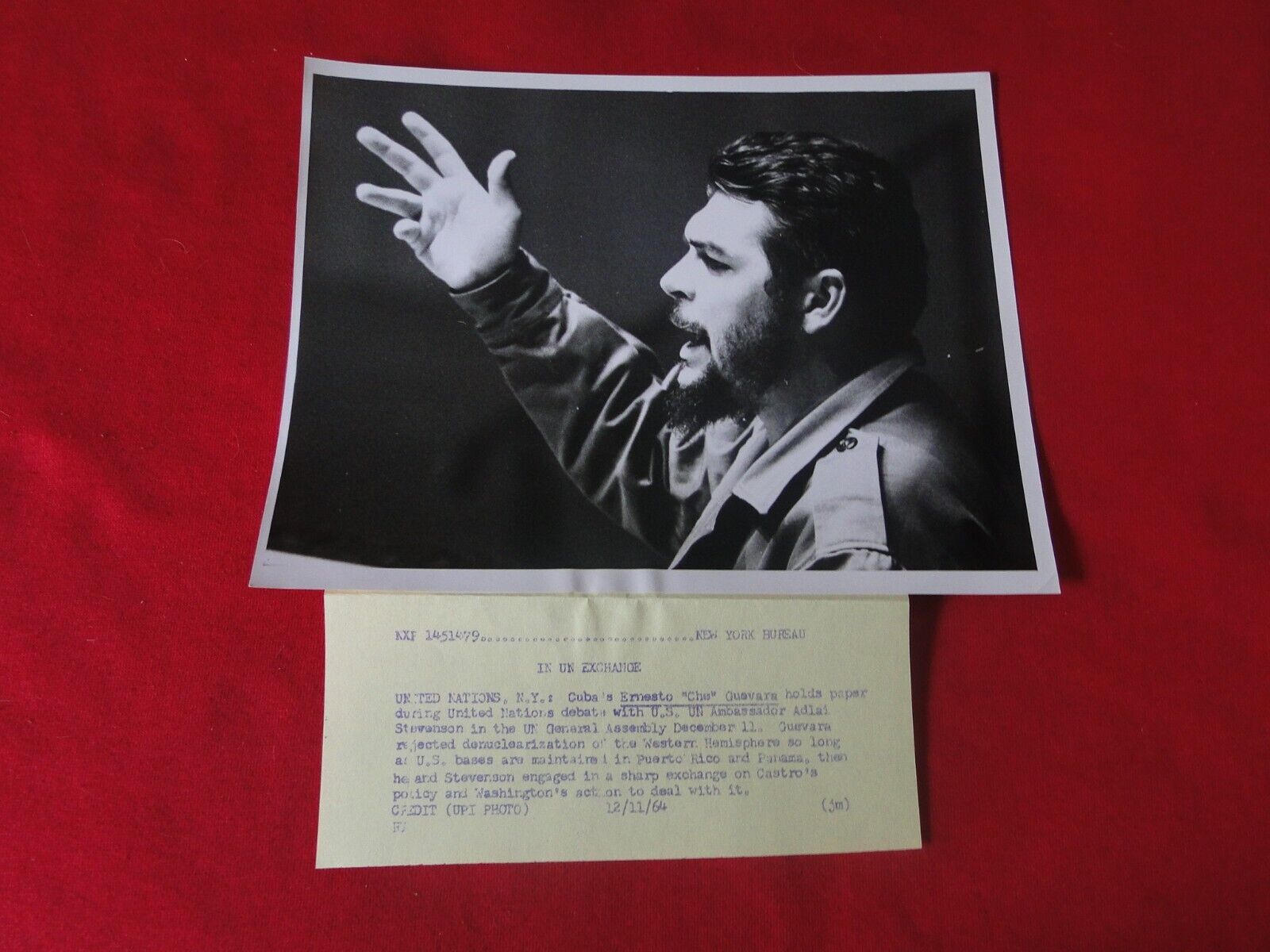 Vintage Che Guevara Original United Press Int. Photo 1964 United Nations 7 x 9