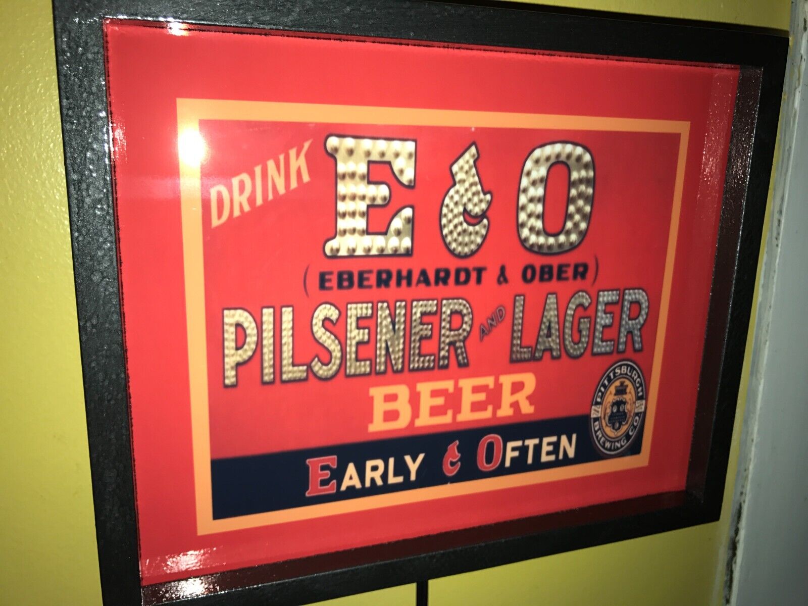 E&O Eberhardt & Ober Early and Often Beer Bar Man Cave Lighted Advertising Sign
