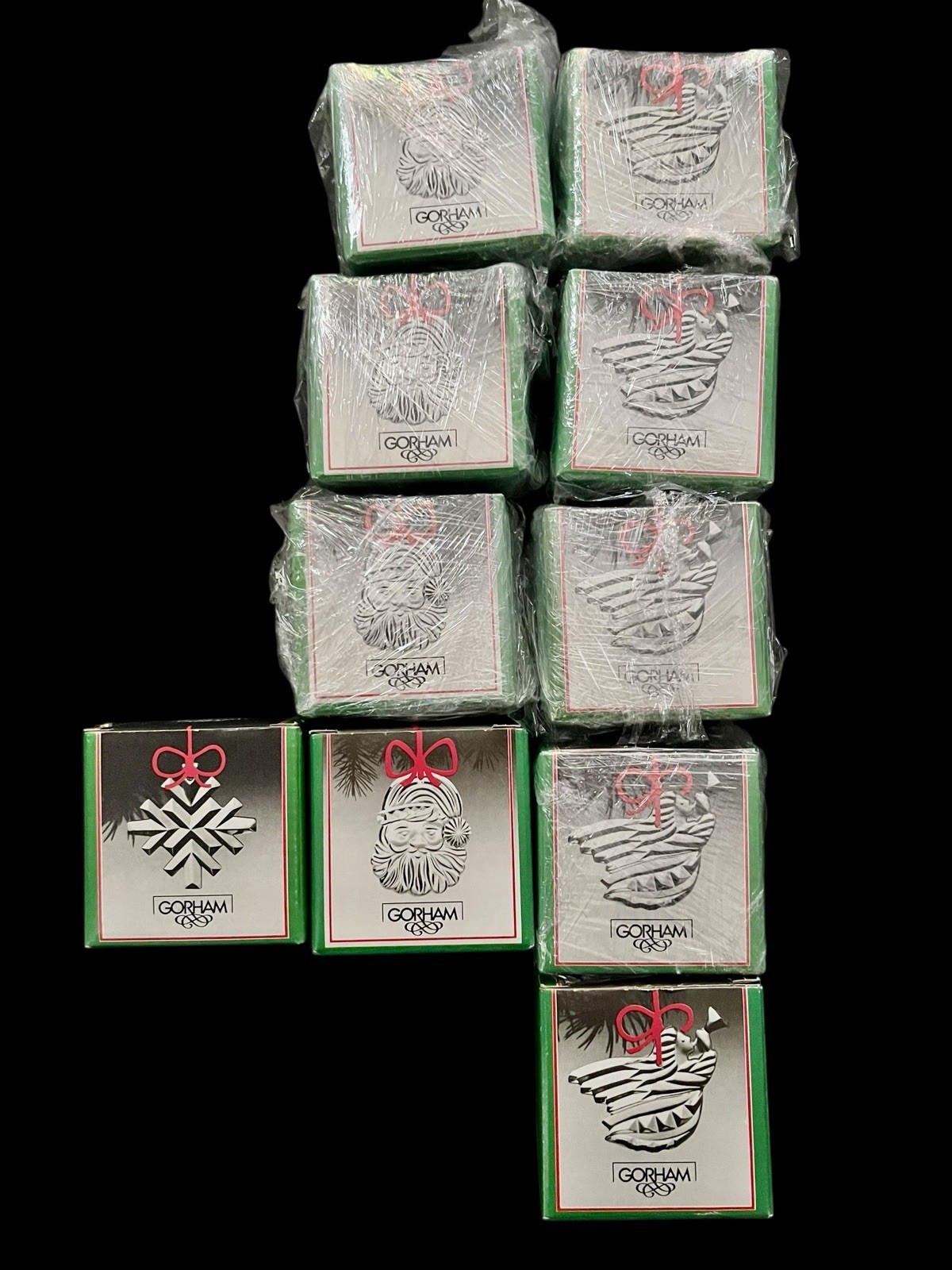 Vintage Gorham set of  10 Crystal Christmas Ornaments 1980s In Original Boxes