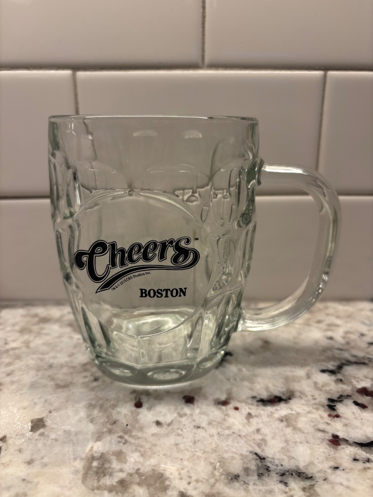 Cheers Boston Beer Mug Dimpled Glass Tankard Luminarc USA 2011 CBS Studios