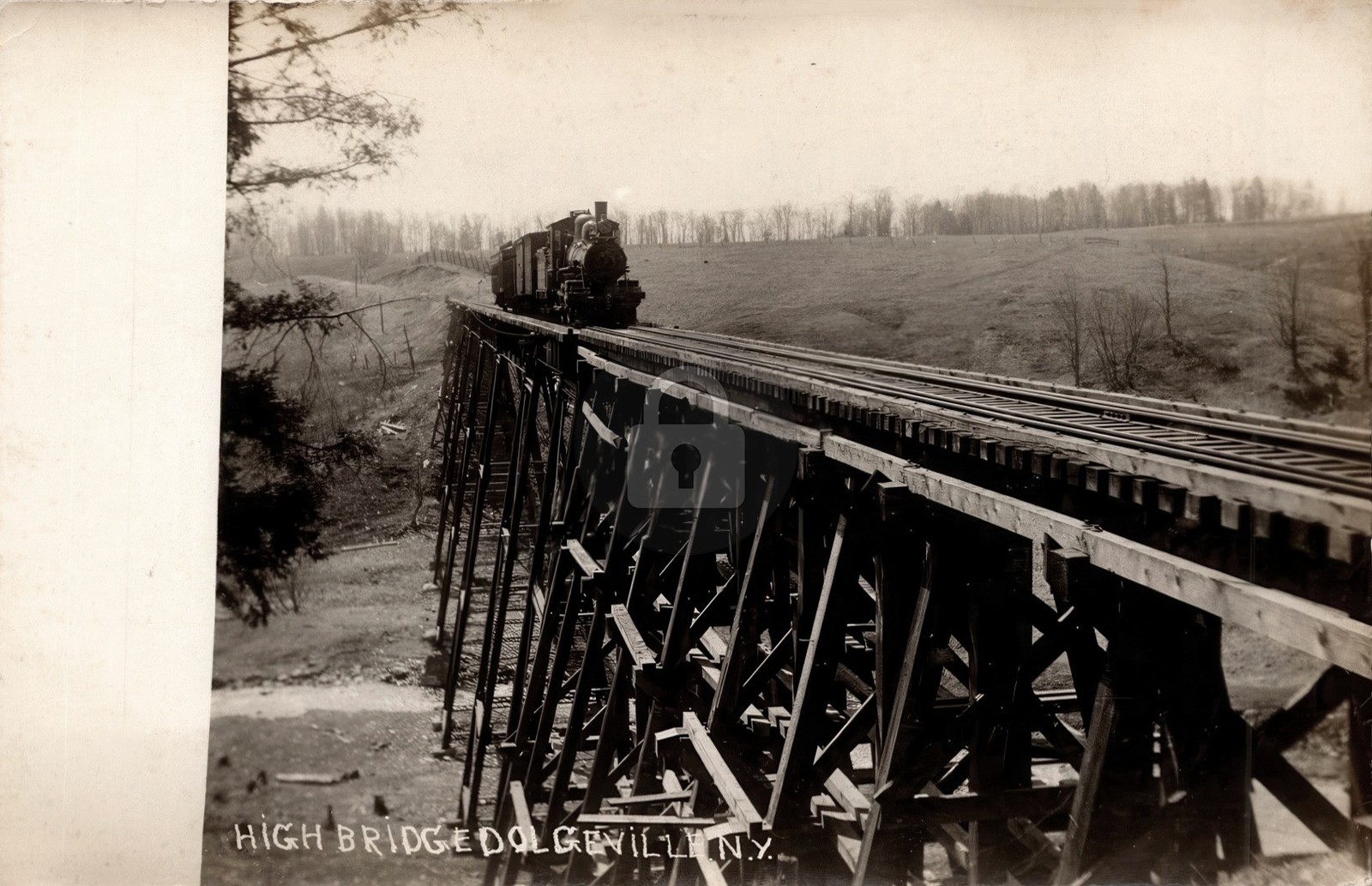 Steam Train Locomotive Trestle Bridge Dolgeville NY RPPC Photo Postcard COPY Steam Train Locomotive Trestle Bridge Dolgeville NY RPPC Photo Postcard COPY