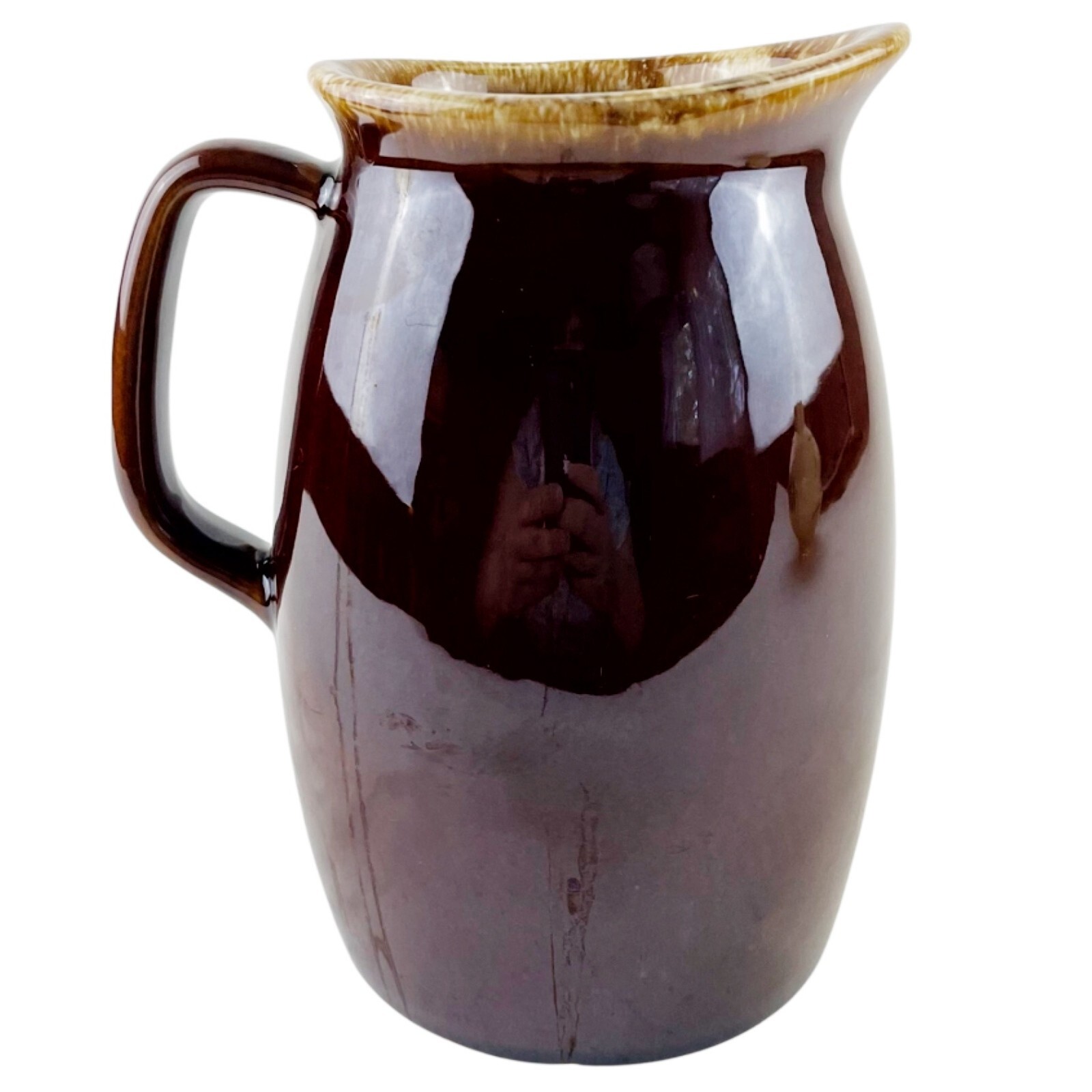 Vintage Hull Brown Drip Glaze Pitcher 32 oz Ovenproof USA Handled Pottery 7\