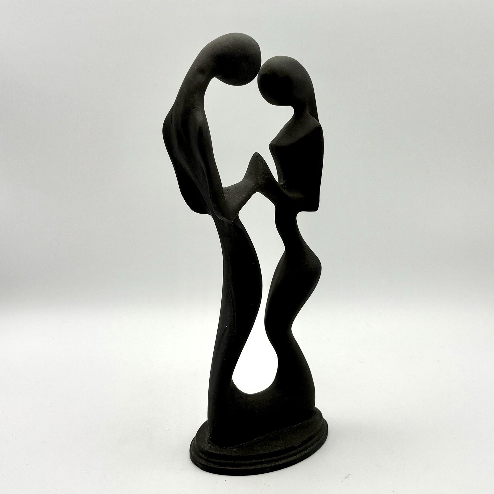 Vntg MCM Figure Abstract Romantic Love Wood Carved Man Woman Couple Matte Black