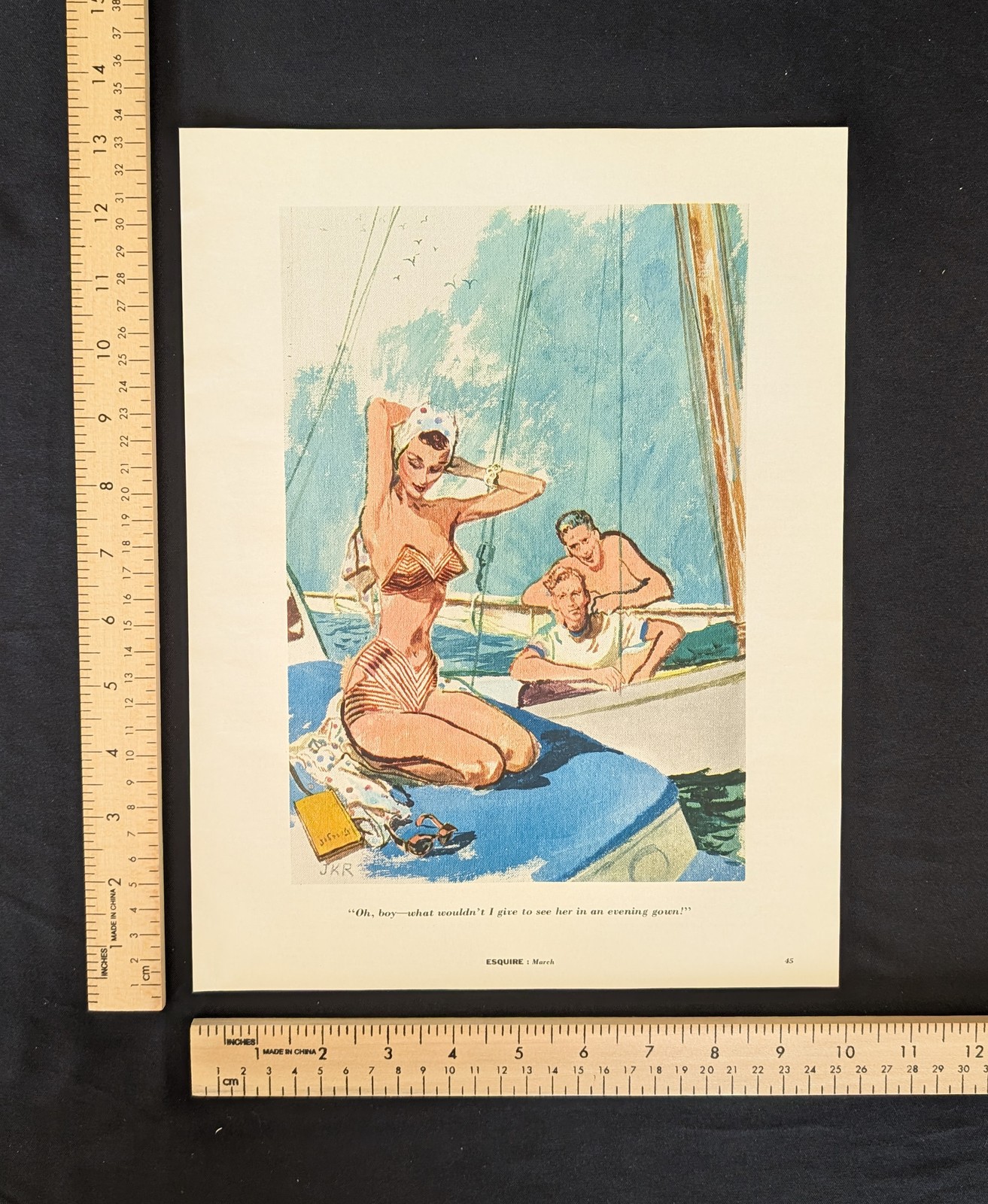 Vintage 1954 Esquire Magazine Illustration Color Print Ad Full Page 1950s Art