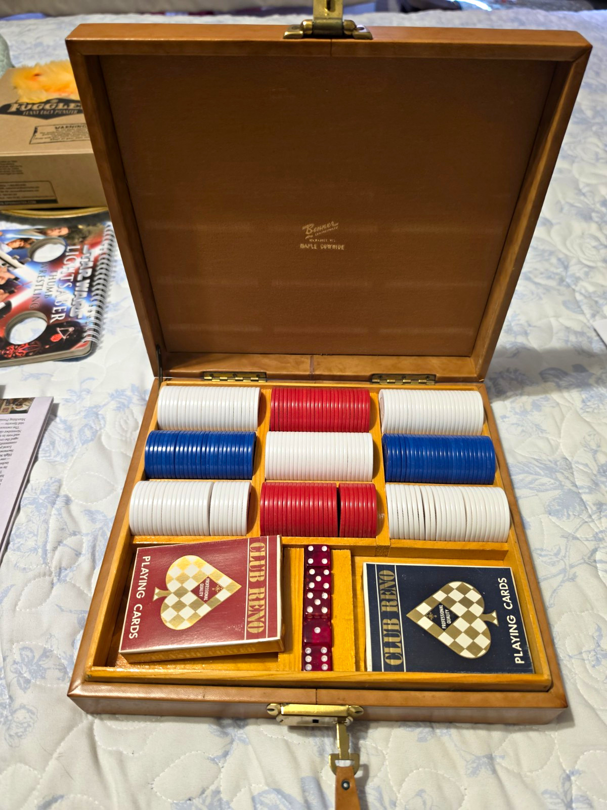 Benson Maple Captain's Table Casino Chip Set in Case w/ Cards & Dice