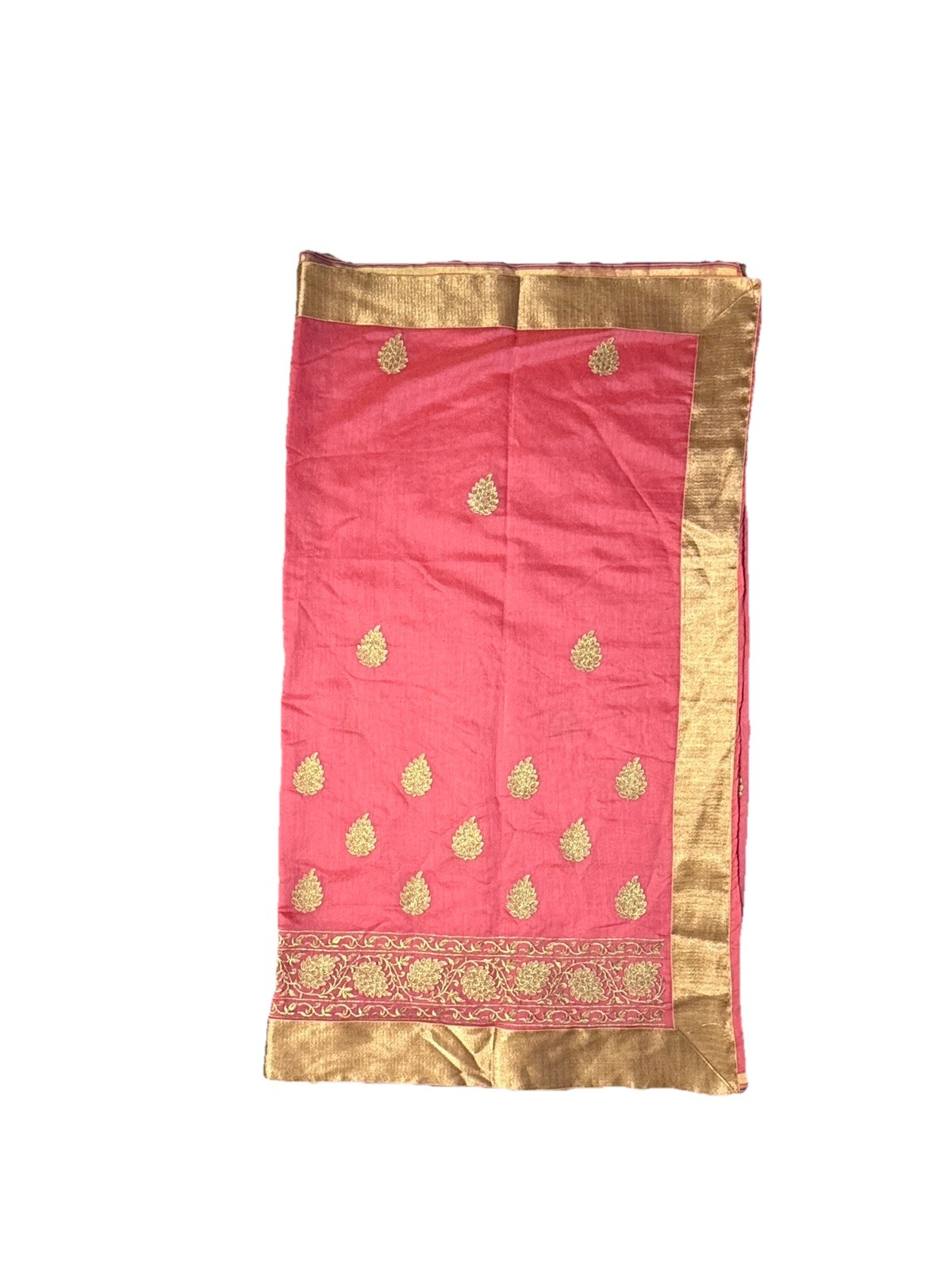 Vintage Pink & Gold Silk Fabric Textile Cloth Saree Indian Luxury Embroidered