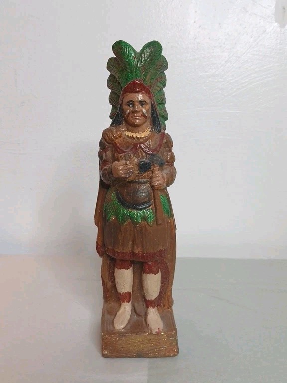 Vintage Native American Cigar Store Chief  11” Tall Chalkware Durocast Carnival 