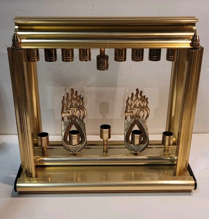 RARE Judaica Old Vintage 5 Arm Shabbat Brass And 9 Candle Hanukkah MENORAH 