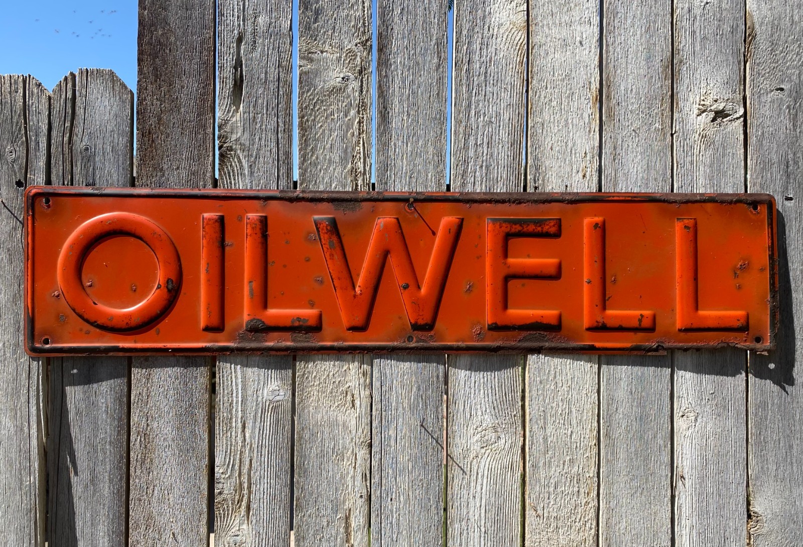 Vintage Oilwell Pump Jack Oilfield Sign Embossed Metal 36x8\