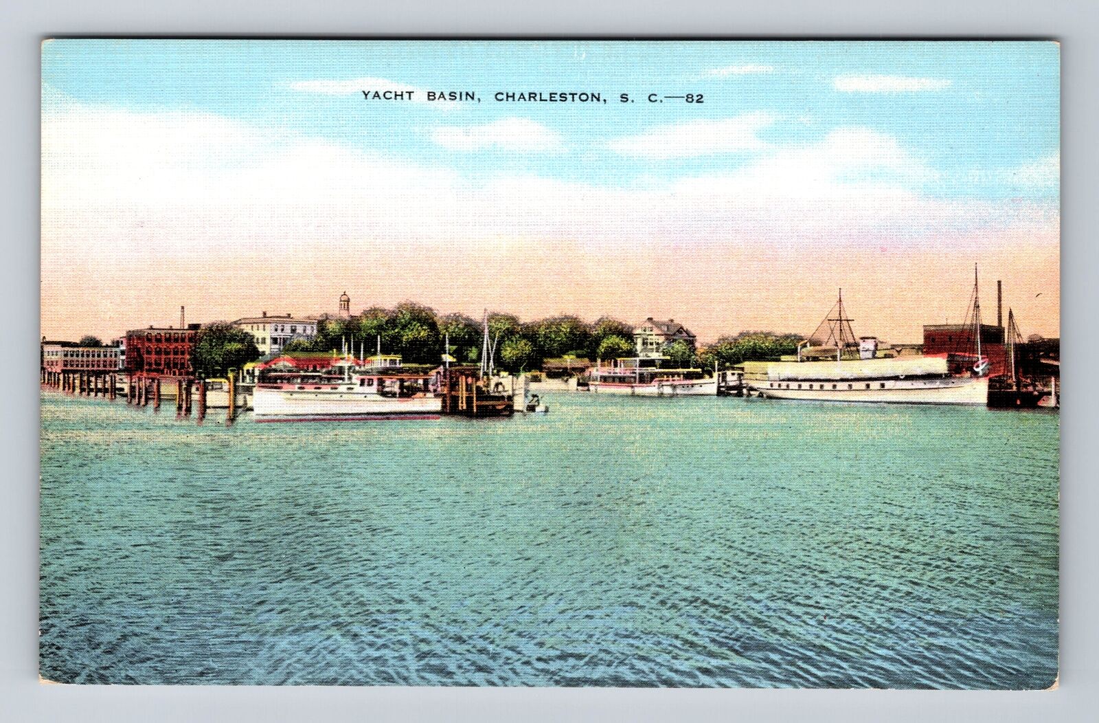 Charleston SC-South Carolina, Scenic View Yacht Basin, Antique Vintage Postcard