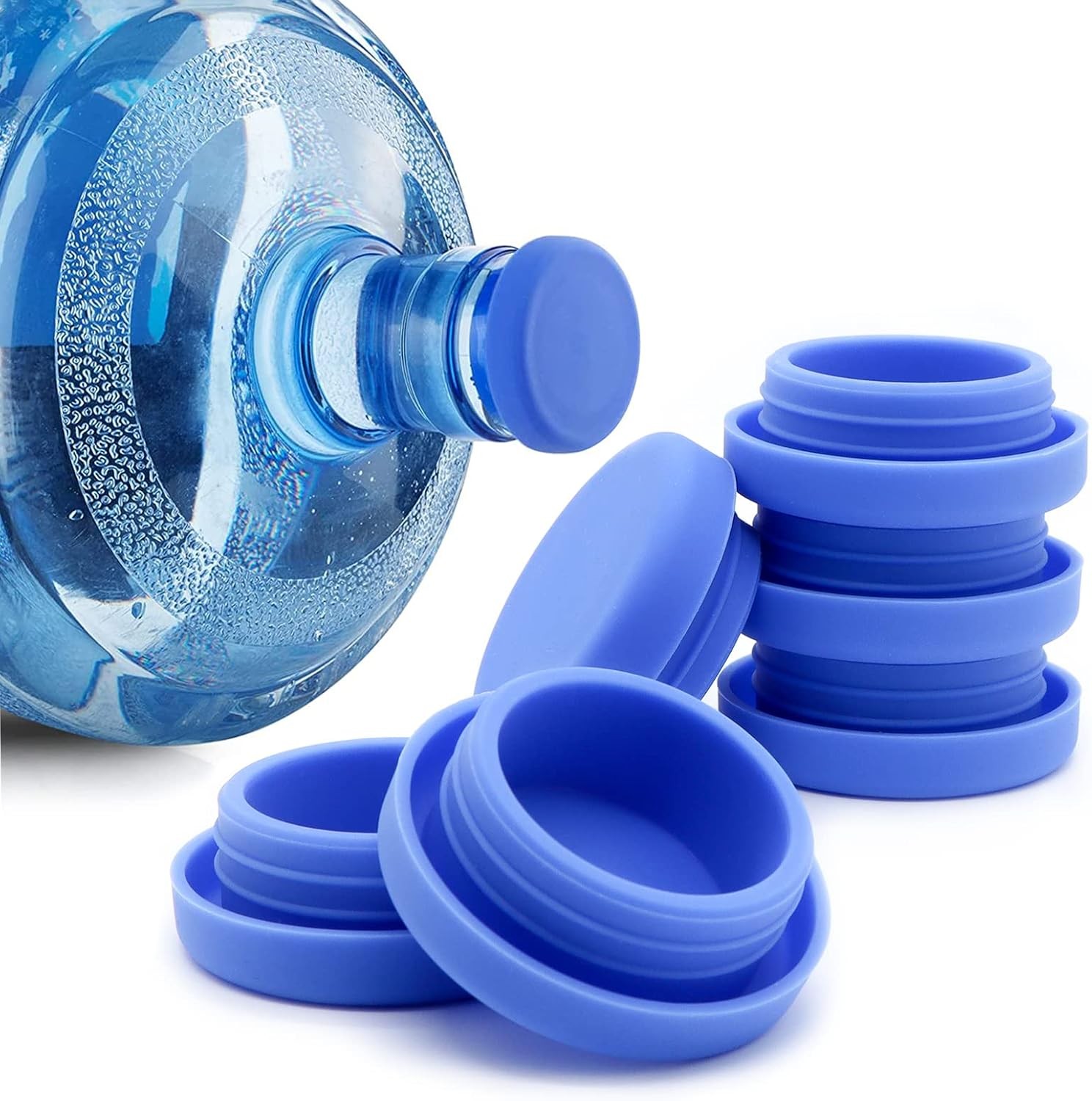Silicone Replacement Caps Pack of 6, No Spill 5 Gallon Water Jug Lids blue