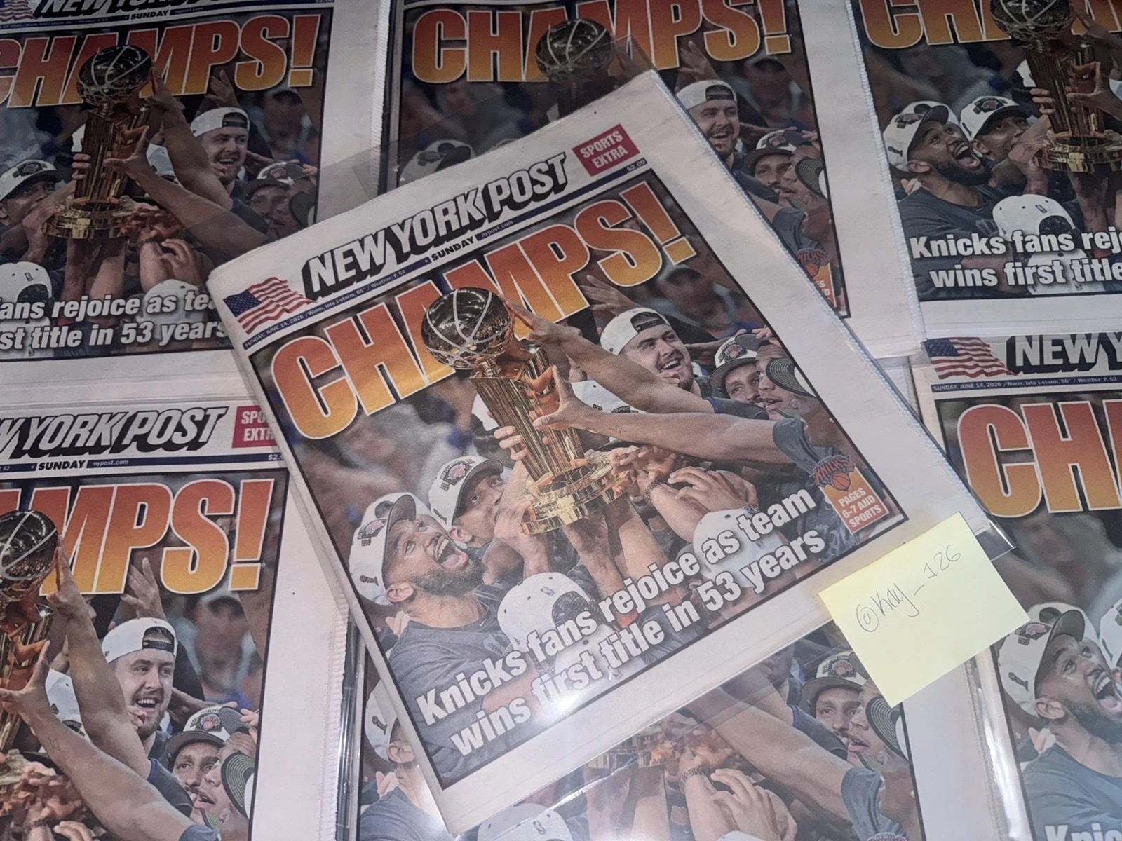 CHAMPS KNICKS WIN NBA FINALS New York Post WE'RE NUMBER BRUN Newspaper 6-14-26