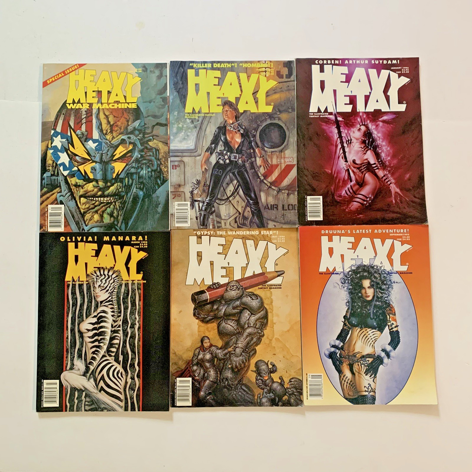 Heavy Metal Magazine Lot Jan 1994, Jan Mar May Sept 1995, War Machine Special 93
