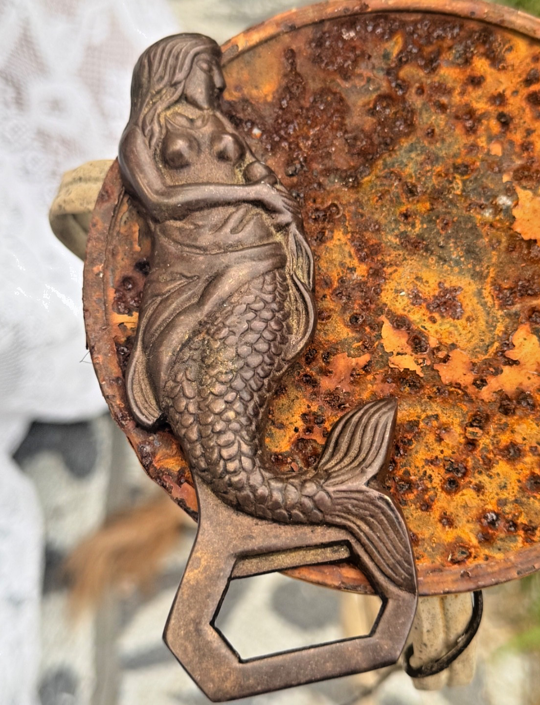 Vintage Solid Brass Mermaid Bottle Opener, Figural Nautical Ocean Siren Sea Godd